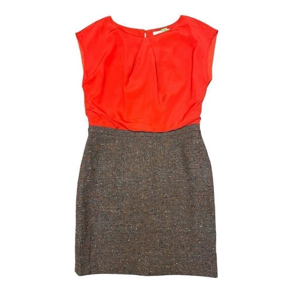 Loft Contrast Wool Burnt Orange Feminine Tweed Dress Sz 6P Office Classic EUC - Picture 6 of 7